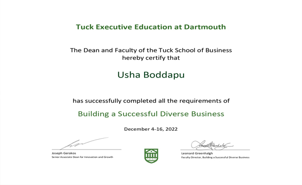 Usha-Boddapu: Building a Successful Diverse Business Certificate