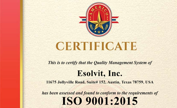 Esolvit Inc is a Certified Practitioner for ISO 9001:2015 Quality Management System