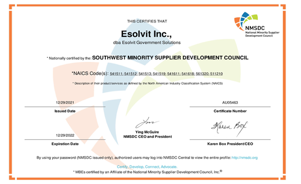 National Minority Certification From NMSDC