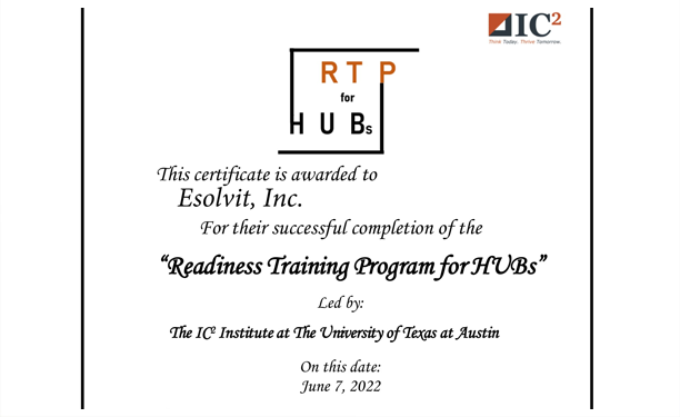 RTB for HUB's UT AUSTIN Certificate for Esolvit, Inc.