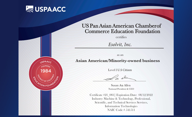 USPAACC National Minority Certification 2021_ESOLVIT, INC