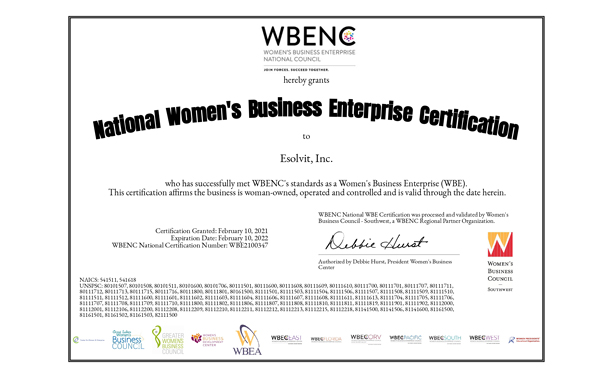 Esolvit_WBENC_National Certificate
